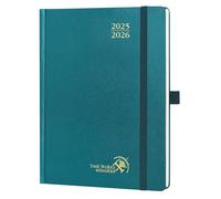 POPRUN A5 Academic Diary 2025-2026 Hardback Week to View (22x16.5 cm) 17 Months (Aug'25 - Dec'26) Mid Year Diary 25/26 Vertical Weekly Planner, Inner Pocket (Pacific Green)