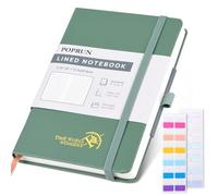 POPRUN A5 (Approx.) Lined Notebook Hardback, Thick 120 GSM Paper for Men & Women,128 Numbered Pages Classic Ruled Notepad with Sticky Index Tab, 8 Perforated Sheets, Midnight Green