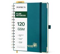 POPRUN A5 Blank Spiral Notebook 120GSM Hardback Journal Pacific Green