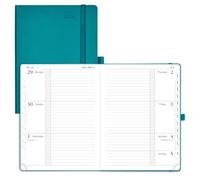 POPRUN A5 Diary 2026 Week to View (22x16.5 cm) Hardback Appointment Diary Horizontal Weekly Planner 26, Inner Pocket, 100GSM Paper (Pacific Green)