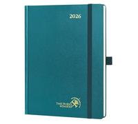 POPRUN A5 Diary 2026 Week to View (22x16.5 cm) Hardback Appointment Diary Vertical Weekly Planner 26, Inner Pocket, 100GSM Paper (Pacific Green)