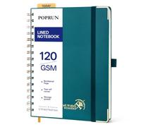 POPRUN A5 Lined Spiral Notebook 120GSM Hardback Journal Pacific Green
