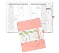 POPRUN A5 Month to View Diary 2025-2026 22x16.5cm (18-Month: Jul'25 - Dec'26) Monthly Planner, PU Leather Softcover, Sunday Start, Monthly Tab (Pink)