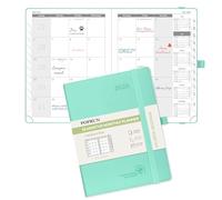 POPRUN A5 Month to View Diary 2025-2026 22x16.5cm (18-Month: Jul'25 - Dec'26) Monthly Planner, PU Leather Softcover, Sunday Start, Monthly Tab (Mint Green)