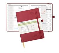 POPRUN A5 Month to View Diary 2026-2027 22x16.5cm (18-Month: Jul'26 - Dec'27) Monthly Planner, Soft Cover, Sunday Start, Monthly Tab(Burgundy)