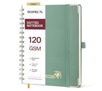 POPRUN A5 Notebook, Dotted Spiral Notebooks, 141 Pages Dot Grid Bullet Journal, 120GSM Journals for Women & Men, Hardback Wirebound Notepad for Writing Drawing & Journaling, 15x21.5cm, Midnight Green