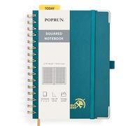 POPRUN A5 Squared Notebook, 141 Pages Spiral Notebooks, 120gsm Thick Graph Paper, Hardback Grid Journals for Women & Men, Wirebound Notepad for Planning, Diary, Journaling, 15x21.5cm, Pacific Green