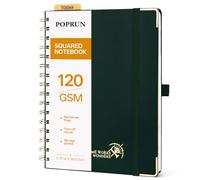POPRUN A5 Squared Spiral Notebook Graph Hardback Journal Dark Green