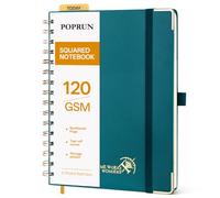 POPRUN A5 Squared Spiral Notebook Graph Hardback Journal Pacific Green