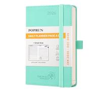 POPRUN A6 Day to Page Diary 2026 Soft Cover Pocket Daily 26 Planner A Day per Page, 1 Hour Interval Appointment Diary, Inner Pocket (Mint Green)