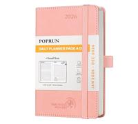 POPRUN A6 Day to Page Diary 2026 Soft Cover Pocket Daily 26 Planner A Day per Page, 1 Hour Interval Appointment Diary, Inner Pocket (Pink)