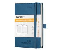 POPRUN A6 Day to Page Diary 2026 Soft Cover Pocket Daily 26 Planner A Day per Page, 1 Hour Interval Appointment Diary, Inner Pocket (Night Sky Blue)