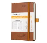 POPRUN A6 Day to Page Diary 2026 Soft Cover Pocket Daily 26 Planner A Day per Page, 1 Hour Interval Appointment Diary, Inner Pocket (Brown)