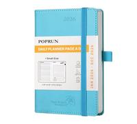 POPRUN A6 Day to Page Diary 2026 Soft Cover Pocket Daily 26 Planner A Day per Page, 1 Hour Interval Appointment Diary, Inner Pocket (Blue Green)