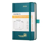 POPRUN A6 Diary 2026 A Day Per Page Hardback 26 Daily Planner Day to Page, Appointment Diary with 30 Minutes Interval, Inner Pocket (Pacific Green)
