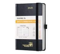 POPRUN A6 Diary 2026 A Day Per Page Hardback 26 Daily Planner Day to Page, Appointment Diary with 30 Minutes Interval, Inner Pocket (Black)