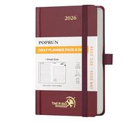 POPRUN A6 Diary 2026 A Day Per Page Hardback 26 Daily Planner Day to Page, Appointment Diary with 30 Minutes Interval, Inner Pocket (Burgundy)