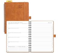 POPRUN Academic 2025-2026 Diary A5 Week to View Spiral Bound PU Leather Soft Cover 22 x 16.5 cm - 25/26 Mid Year Weekly Planner & Notebook in One, Monthly Tab (Brown)