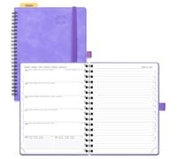 POPRUN Academic 2025-2026 Diary A5 Week to View Spiral Bound PU Leather Soft Cover 22 x 16.5 cm - 25/26 Mid Year Weekly Planner & Notebook in One, Monthly Tab (Lilac)