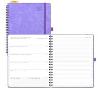 POPRUN Academic 2025-2026 Diary Week to View Large Spiral Bound PU Leather Soft Cover 26.5 x 21.5 cm - 25/26 Mid Year Weekly Planner & Notebook in One, Monthly Tab (Lilac)