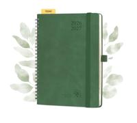 POPRUN Academic 2026-2027 Diary A5 Week to View Spiral Bound Soft Cover 22 x 16.5 cm - 26/27 Mid Year Weekly Planner & Notebook in One, Monthly Tab(Mint Green)