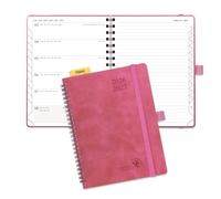 POPRUN Academic 2026-2027 Diary A5 Week to View Spiral Bound Soft Cover 22 x 16.5 cm - 26/27 Mid Year Weekly Planner & Notebook in One, Monthly Tab(Magenta )