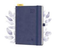 POPRUN Academic 2026-2027 Diary A5 Week to View Spiral Bound Soft Cover 22 x 16.5 cm - 26/27 Mid Year Weekly Planner & Notebook in One, Monthly Tab(Navy blue)
