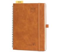 POPRUN Academic 2026-2027 Diary A5 Week to View Spiral Bound Soft Cover 22 x 16.5 cm - 26/27 Mid Year Weekly Planner & Notebook in One, Monthly Tab(Brown)
