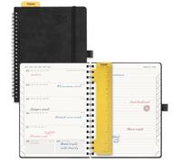 POPRUN Academic 2026-2027 Diary A5 Week to View Spiral Bound Soft Cover 22 x 16.5 cm - 26/27 Mid Year Weekly Planner & Notebook in One, Monthly Tab(Black)