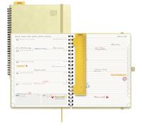 POPRUN Academic 2026-2027 Diary Week to View Large Spiral Bound Soft Cover 26.5 x 21.5 cm - 26/27 Mid Year Weekly Planner & Notebook in One, Monthly Tab(Beige)