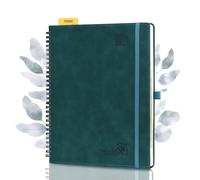 POPRUN Academic 2026-2027 Diary Week to View Large Spiral Bound Soft Cover 26.5 x 21.5 cm - 26/27 Mid Year Weekly Planner & Notebook in One, Monthly Tab(Peotrol Green)