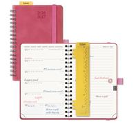 POPRUN Academic 2026-2027 Pocket Diary A6 Week to View Spiral Bound Soft Cover 16 x 10.5 cm - 26/27 Mid Year Small Weekly Planner & Notebook in One(Magenta )