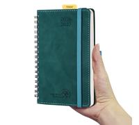 POPRUN Academic 2026-2027 Pocket Diary A6 Week to View Spiral, Note Page | 10x15.6cm, Soft Cover 26/27 Mid Year Weekly Planner & Notebook in One, 80GSM Paper, Small for bag (Peotrol Green)