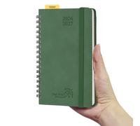 POPRUN Academic 2026-2027 Pocket Diary A6 Week to View Spiral, Note Page | 10x15.6cm, Soft Cover 26/27 Mid Year Weekly Planner & Notebook in One, 80GSM Paper, Small for bag (Mint Green)