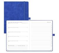 POPRUN Academic Diary A5 Week to View 2025-2026 PU Leather Soft Cover 22 x 16.5 cm - 25/26 Weekly Planner & Notebook in One, Inner Pocket, Monthly Tab (Royal Blue)