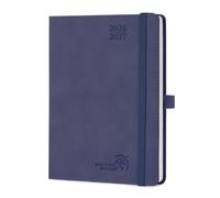 POPRUN Academic Diary A5 Week to View 2026-2027 Soft Cover 22 x 16.5 cm - 26/27 Weekly Planner & Notebook in One, Inner Pocket, Monthly Tab(Navy blue)