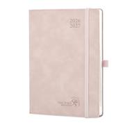 POPRUN Academic Diary A5 Week to View 2026-2027 Soft Cover 22 x 16.5 cm - 26/27 Weekly Planner & Notebook in One, Inner Pocket, Monthly Tab(Pink)