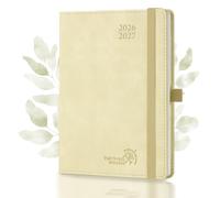POPRUN Academic Diary A5 Week to View 2026-2027 Soft Cover 22 x 16.5 cm - 26/27 Weekly Planner & Notebook in One, Inner Pocket, Monthly Tab(Beige)