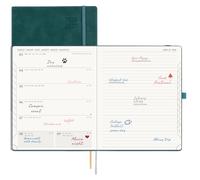 POPRUN Academic Diary Week to View 2026-2027 Large Soft Cover 26.5 x 21.5 cm - 26/27 Weekly Planner & Notebook in One, Inner Pocket, Monthly Tab(Peotrol Green)