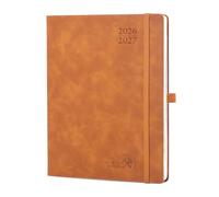 POPRUN Academic Diary Week to View 2026-2027 Large Soft Cover 26.5 x 21.5 cm - 26/27 Weekly Planner & Notebook in One, Inner Pocket, Monthly Tab(Brown)