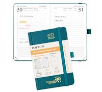 POPRUN Academic Pocket Diary 2025-2026 Day to Page A6 Hardback Mid Year Daily 25/26 Planner (Aug'25 - Jul'26) A Day per Page 1 Hour Interval Appointment Diary (Pacific Green)