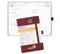 POPRUN Academic Pocket Diary 2025-2026 Day to Page A6 Hardback Mid Year Daily 25/26 Planner (Aug'25 - Jul'26) A Day per Page 1 Hour Interval Appointment Diary (Burgundy)
