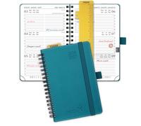 POPRUN Academic Pocket Diary 2026-2027 A6 (16x10.5 cm) Week to View Soft Cover Spiral 17 Months (Aug'26 - Dec'27) Small for Bag,Mid Year Weekly PU Leather Planner(Pacific Green)