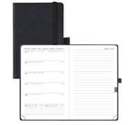 POPRUN Academic Pocket Diary A6 Week to View 2025-2026 PU Leather Soft Cover 16 x 10.5 cm - 25/26 Small Weekly Planner & Notebook in One, Inner Pocket (Black)