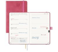 POPRUN Academic Pocket Diary A6 Week to View 2026-2027 Soft Cover 16 x 10.5 cm - 26/27 Small Weekly Planner & Notebook in One, Inner Pocket(Magenta )