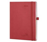 POPRUN Calendar 2026 Weekly Planner 22 x 16.5 cm, 12-Month Diary (Jan.2026-Dec.2026), Book Calendar 1 Week 2 Pages Soft Cover with PU Leather - Burgundy Red