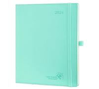 POPRUN Diary 2024 Week to View 26.5 x 21.5 cm Large PU Leather Soft Cover, Vertical 24 Weekly Planner with Appointment, Easy - Track Corner,100GSM Paper - Mint Green