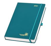 POPRUN Diary 2026 A Day Per Page A4 Hardback 26 Daily Planner Day to Page Even Weekend, Appointment Desk Diary with 30 Minutes Interval, Inner Pocket (Pacific Green)