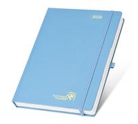 POPRUN Diary 2026 A Day Per Page A4 Hardback 26 Daily Planner Day to Page Even Weekend, Appointment Desk Diary with 30 Minutes Interval, Inner Pocket (Haze Blue)