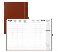 POPRUN Diary 2026 Week to View, 21X29.7CM, 15-Minute Hourly Appointment Book 2 Pages Per Week with PU Leather Softcover,Monthly Tabs,Inner Pocket (Brown)